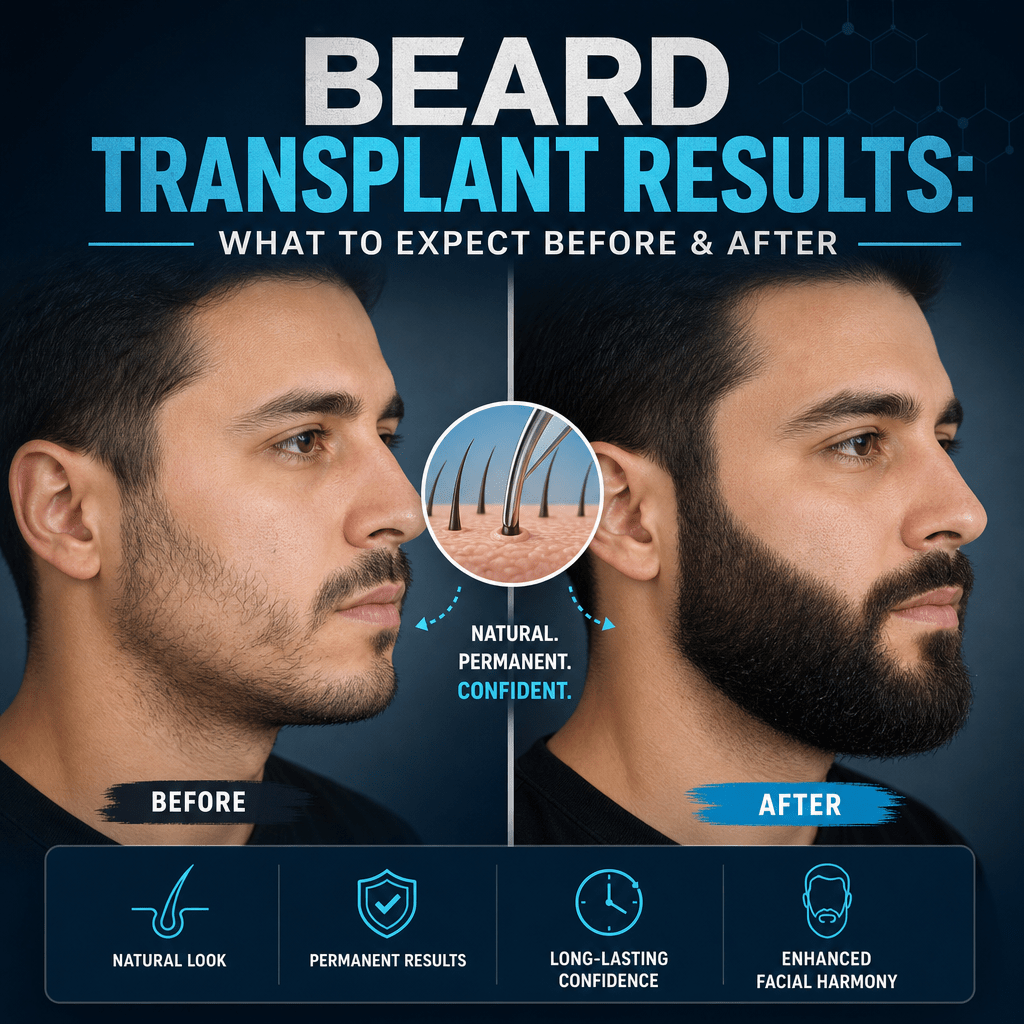 Before and after hair transplant result at United Hair Clinic