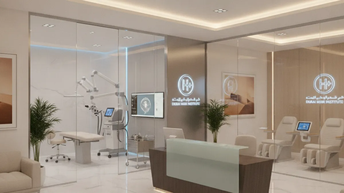 Interior of a modern hair transplant clinic in Dubai